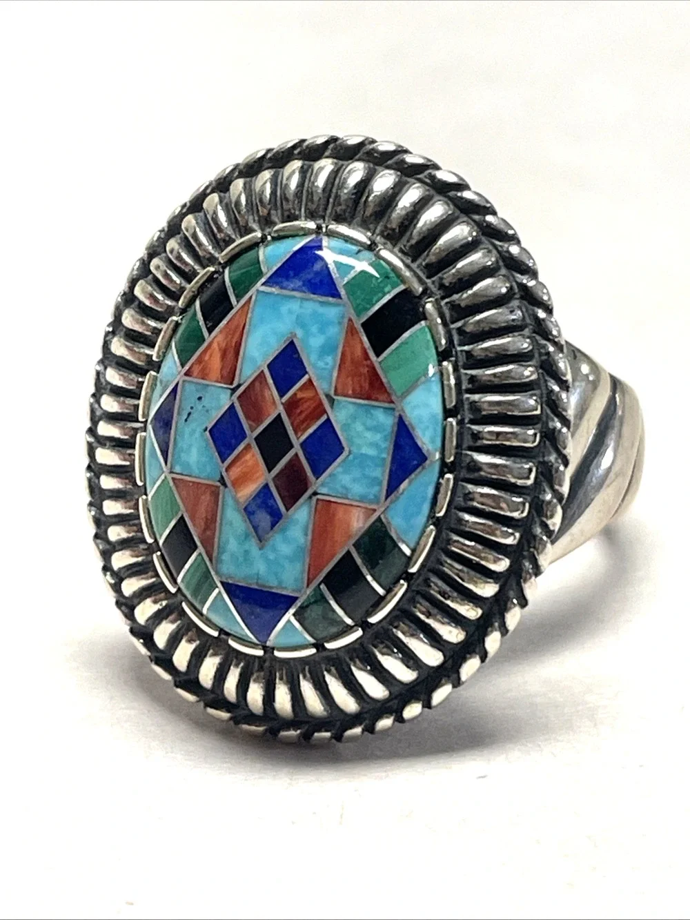 Carolyn Pollack 925 Sterling Silver Multi-Stone Ring Size 6 Geometric Inlay 14g